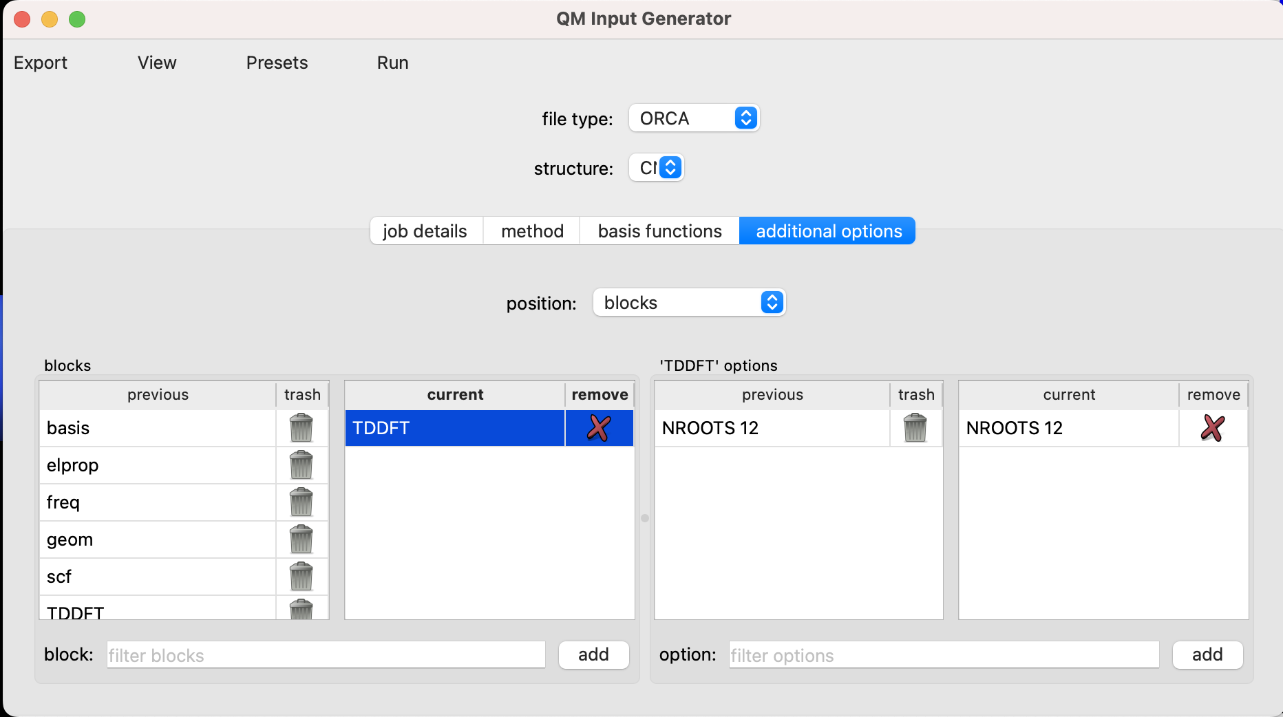 screenshot of QM input generator