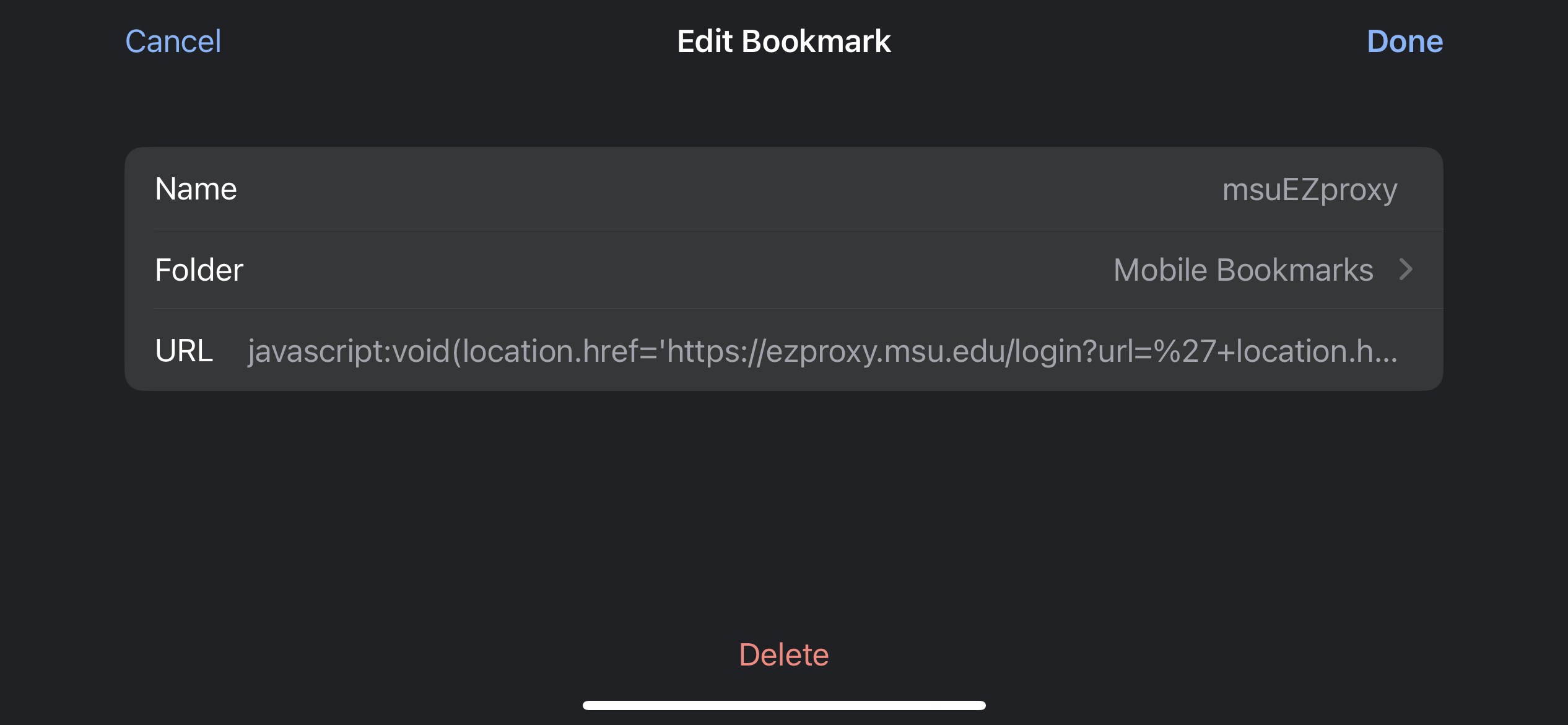 bookmarklet after editing